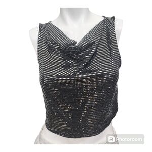 Sincerely Jules Metallic Black Crop Top Size L